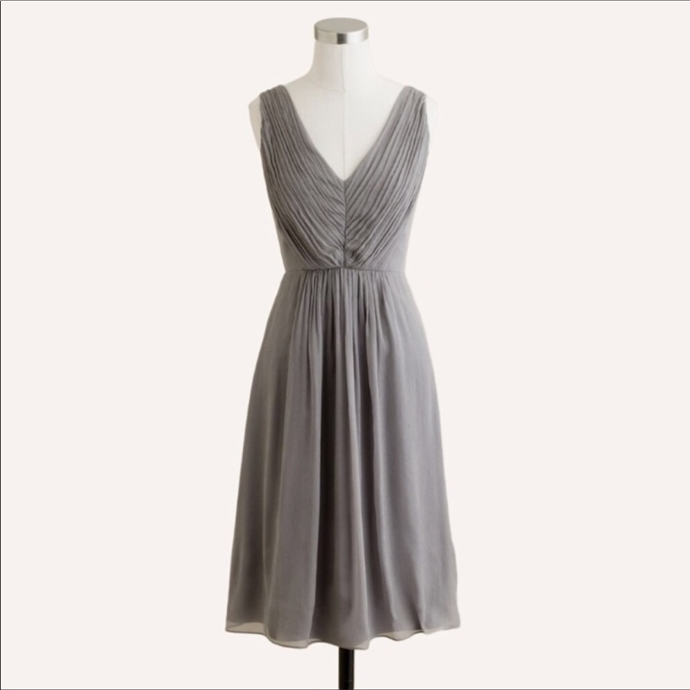 Jcrew gray silk pleated bridesmaid dress 12
